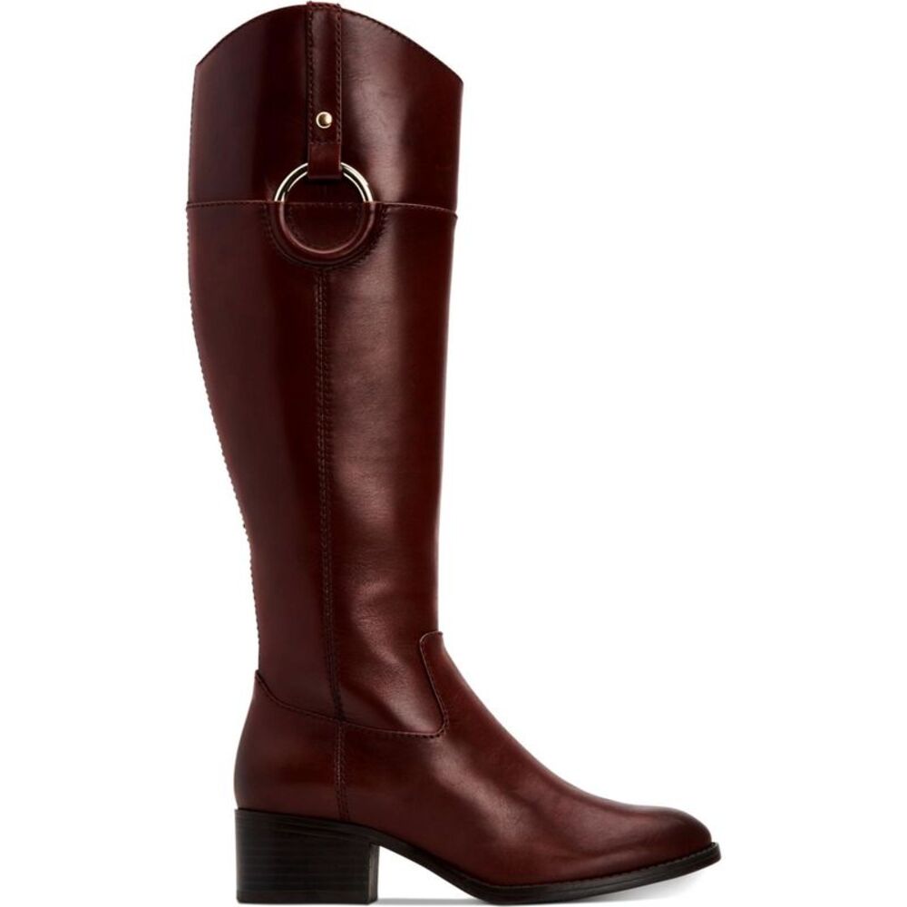 ALFANI Womens Brown Trim Bexleyy Round Toe Block Heel Leather Riding Boot 6 M WC - Picture 2 of 4